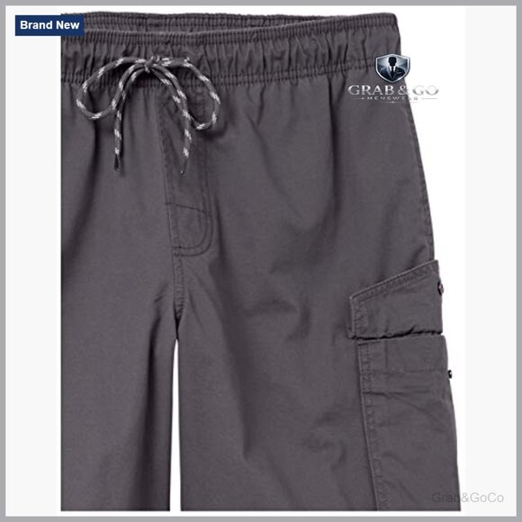 Men's 9" Elastic Waist Cargo Shorts, 100% Cotton, 6 Pockets - Picture 5 of 6